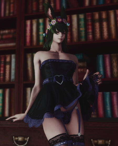 Sexy picture of Gwyn in a cute dress, lifting his skirt a bit to show his panties.